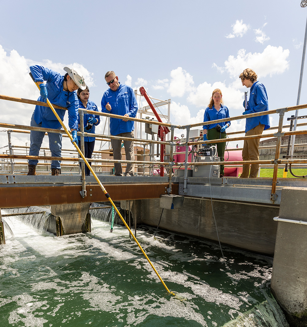 Bryan Brooks and students work at local water treatment plant.
