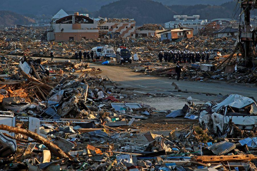Debris and mud cover a city in Japan flattened by a massive tsunami in March 2011, caused by the energy released by a magnitude 9.0 earthquake - the biggest in the nation's recorded history and one of the five most powerful recorded ever around the world.