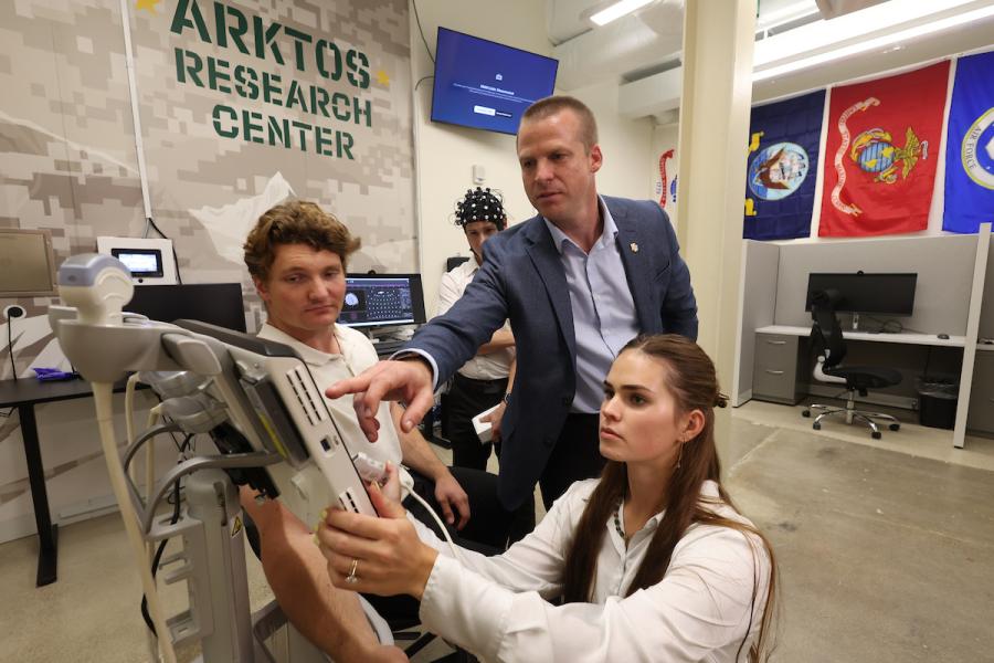 Cory Smith and Baylor students study data in ARKTOS Research Center