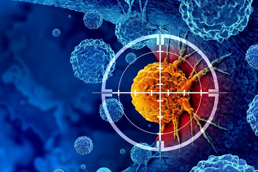 Graphic image of target sights over cancer cell.