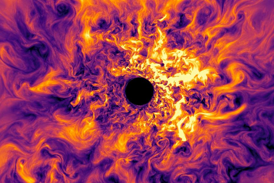 The turbulent velocity field from a 3D simulation of a massive star at the point of core collapse just prior to supernova explosion. (Credit: S. Couch based on results from Fields & Couch, Astrophysical Journal, 921, 28.)